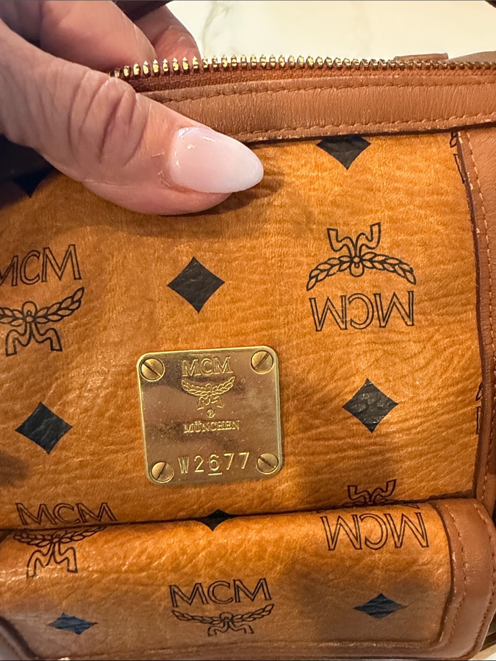 MCM Cognac Visetos Satchel with Gold Hardware - Picture 10 of 10